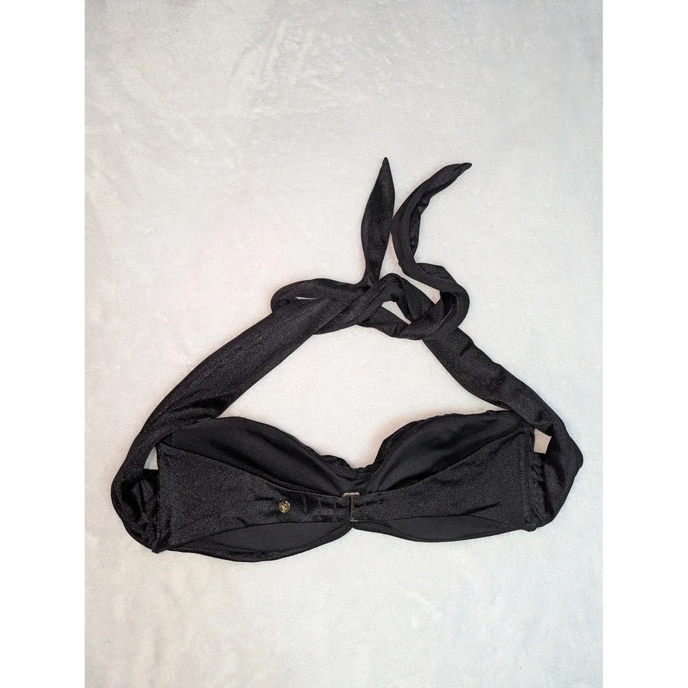Victoria's Secret‎ Black Shimmer Halter Bandeau Bikini Top Size M Ruched VS Logo